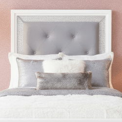 Reflections - Twin Upholstered Panel Headboard With Lights - Pearl White