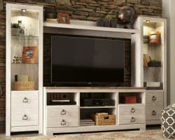 Willowton - 4 Pc. - Entertainment Center - 64" TV Stand With Fireplace Option - Whitewash