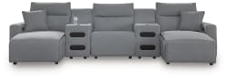 Modmax II - 5-Piece Power Reclining Sectional With Double Chaise, Power Armless Recliner And 2 Audio Consoles - Salt And Pepper
