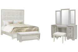 Camila - Queen Upholstered Bed, With Vanity Set And Bench - Creamy White
