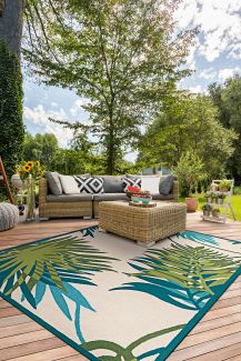 Couristan Covington Jungle Leaves Ivory/Forest Green