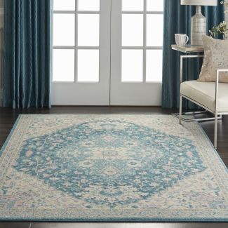Nourison Home Tranquil Ivory/Turquoise 5'3