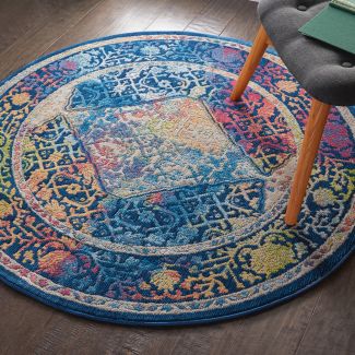 Nourison Home Ankara Global Blue/Multicolor 4' x Round