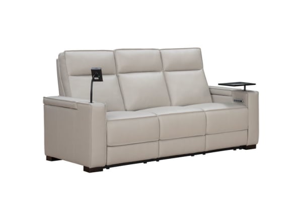 Odessey - Power Sofa Recliner With Power Headrest, Power Lumbar, Heat And Massage (Dropdown Table With Smart Tabletop Control) - Dove
