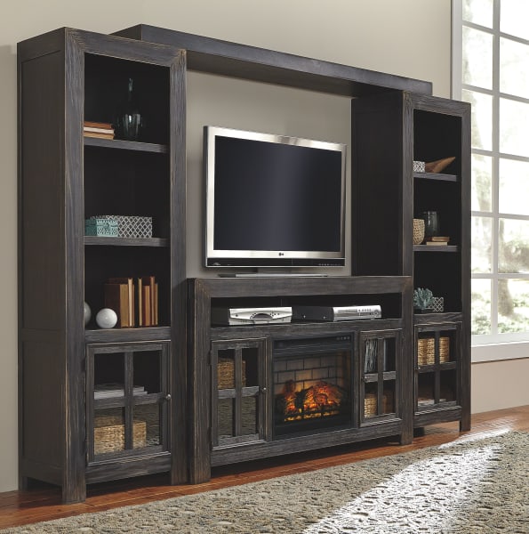 Gavelston - Black - 5 Pc. - Entertainment Center - 60" TV Stand with Faux Firebrick Fireplace Insert