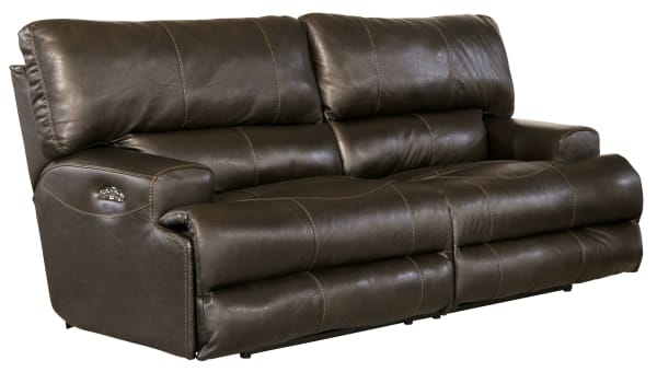 Wembley - Italian Leather Match Power Lay Flat Reclining Sofa With Power Adjustable Headrest - Steel
