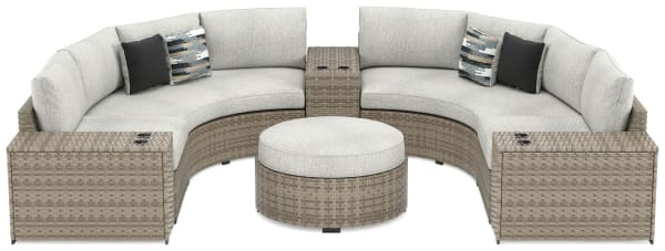 Calworth - Beige - 7-Piece Outdoor Sectional With Ottoman