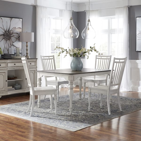 Magnolia Manor - 5 Piece Leg Table Set (Spindle Back Chairs) - White