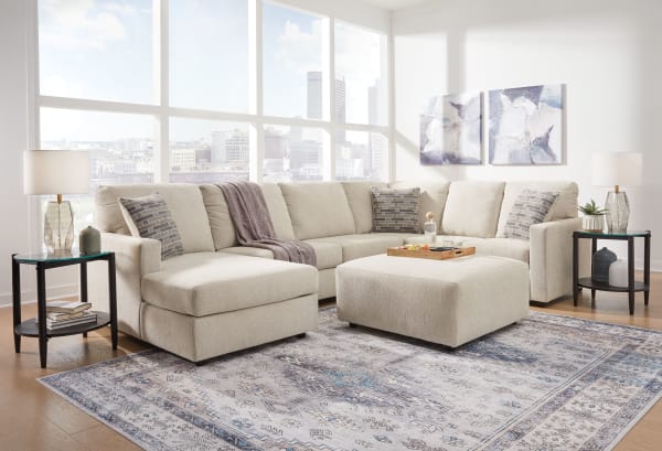 Edenfield - Linen - 4 Pc. - Left Arm Facing Corner Chaise 3 Pc Sectional, Ottoman