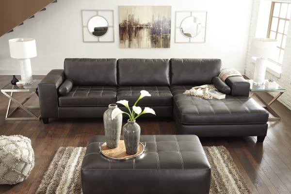 Nokomis - Charcoal - 3 Pc. - Right Arm Facing Corner Chaise 2 Pc Sectional, Ottoman