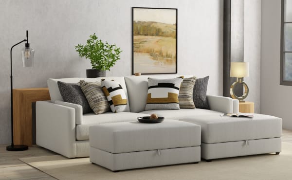 Trevor - 2 Piece Extra Deep Oversized Sofa With 2 Included Storage Cocktail Ottoman - Chalk