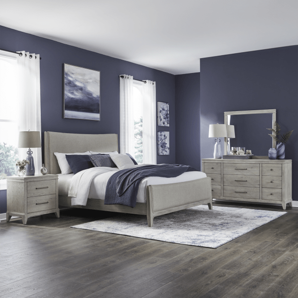 New Haven - 4 Piece Bedroom Set (California King Upholstered Bed, Dresser & Mirror, Night Stand) - Sanctuary White