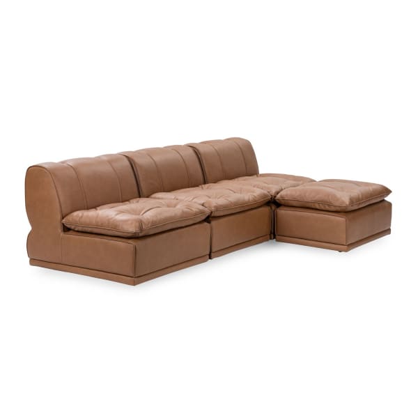 Haven - Leather 4 Piece Modular Sofa With Ottoman - Toffee Brown