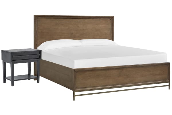 Lindon - Queen Panel Bed With Open Nightstand - Belgian Wheat And Coffee Bean