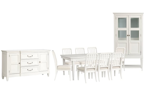 Willowbrook - Extendable Rectangular Dining Table With 6 Side Chairs, 2 Upholstered Side Chairs, Buffet And Display Cabinet - Egg Shell White