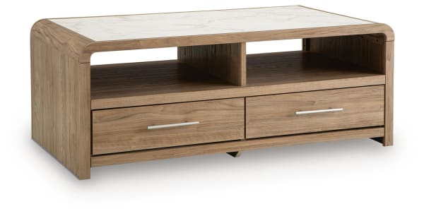 Dovander - Rectangular Cocktail Table - White / Natural
