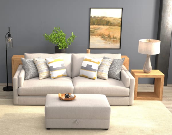Trevor - 2 Piece Extra Deep Oversized Sofa With 1 Included Storage Cocktail Ottoman - Nickel
