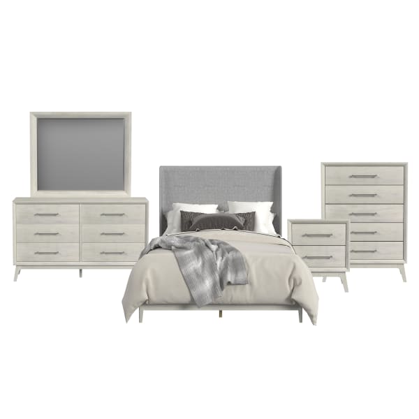 Westland - Full Upholstered 5 Piece Bedroom Set With Fabric - Almond Gray