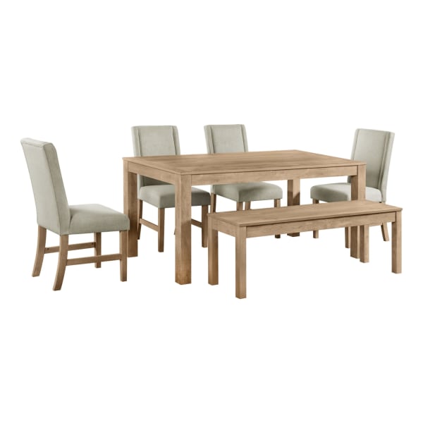Eleanor 2.0 - 6 Piece Standard Height Dining Set (Rectangular Table, Four Chairs And Bench) - Brown