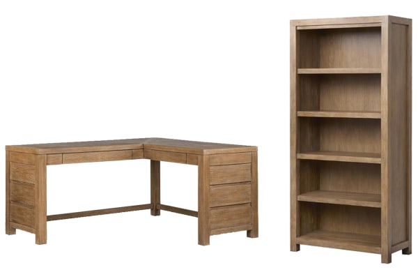 Plum Creek - L Desk With Bookcase - Sierra Brown