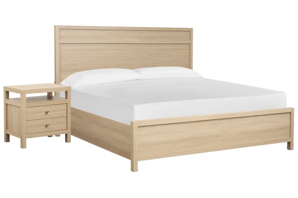 Merrifield - King Panel Bed With Nightstand - Sandstone Beige
