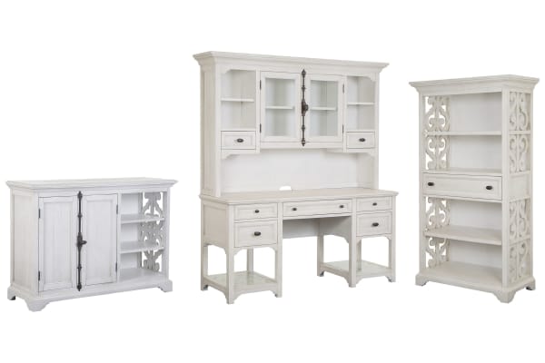 Bronwyn - Desk And Hutch With Printer Stand And Bookcase - Alabaster