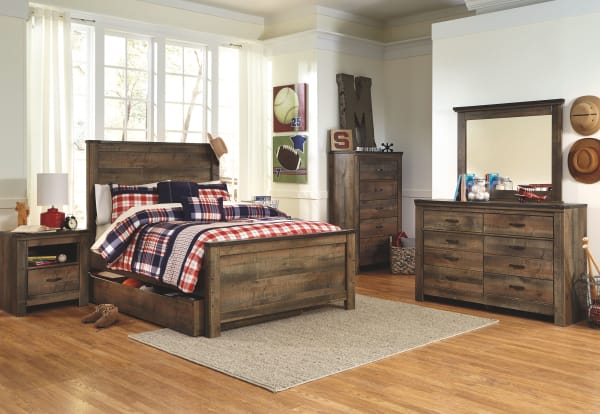 Trinell - Brown - 9 Pc. - Dresser, Mirror, Full Panel Bed With 1 Large Storage Drawer, 2 Nightstands