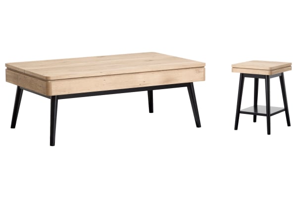Fletcher - Lift Top Storage Cocktail Table With Accent Table - Driftwood / Black