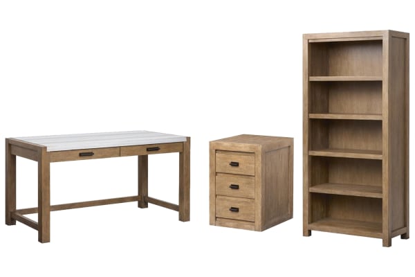 Plum Creek - Writing Desk With Bookcase And Mobile File Cabinet - Sierra Brown / White