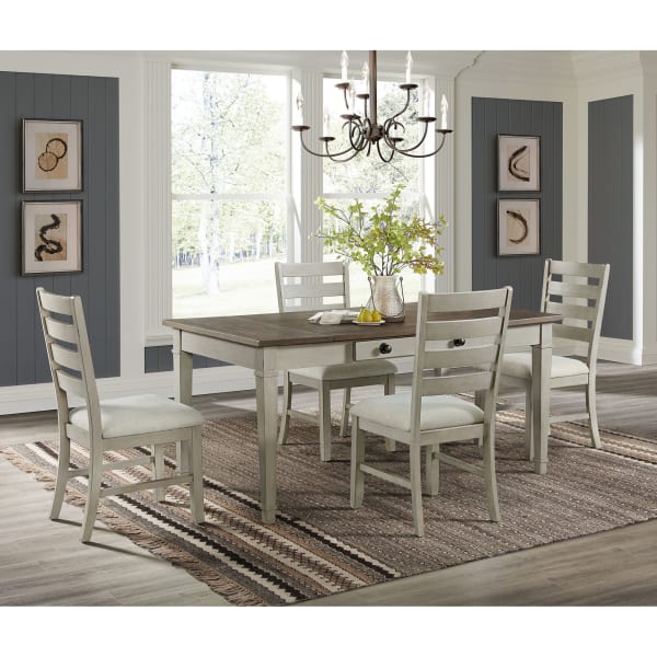 Farmington - 5 Piece Standard Height Dining Set (Rectangular Table And Four Chairs) - Medium Brown And Washed Stone