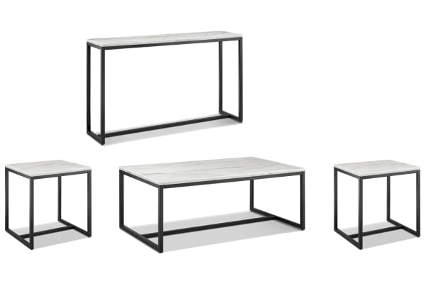 Torin - Rectangular Cocktail Table With 2 End Tables And Sofa Table - White Marble And Matte Black