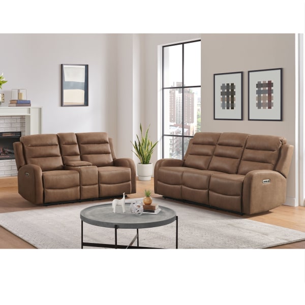 Avanti - 2 Piece PU Living Room Set (Sofa & Loveseat) - Whiskers Brown