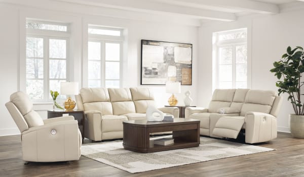 Dahlmoore - Almond - 3 Pc. - Power Reclining Sofa, Power Reclining Loveseat With Console, Power Rocker Recliner