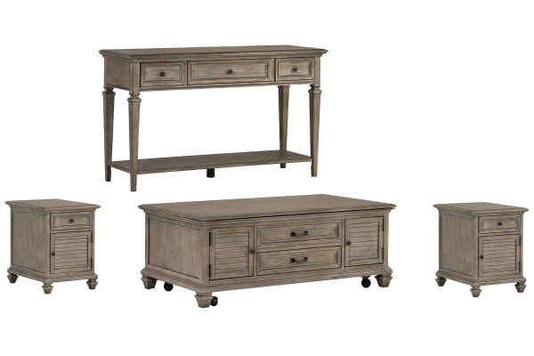 Lancaster - Lift Top Storage Cocktail Table With 2 Chairside End Tables And Sofa Table - Dovetail Gray