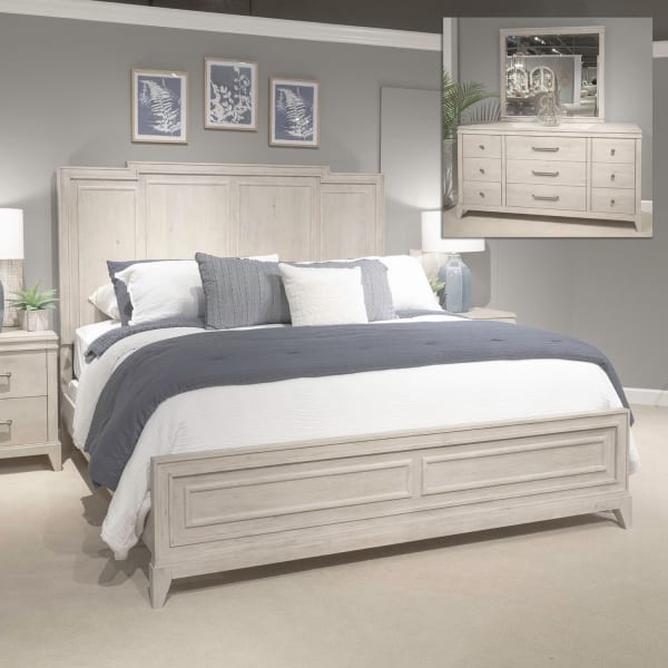 New Haven - King Panel Bed, Dresser & Mirror - White