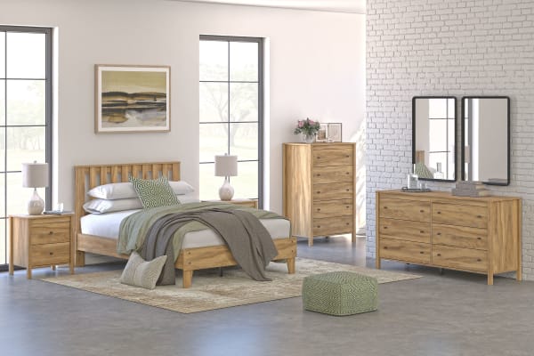 Bermacy - Light Brown - 6 Pc. - Dresser, Chest, Full Platform Panel Bed, 2 Nightstands
