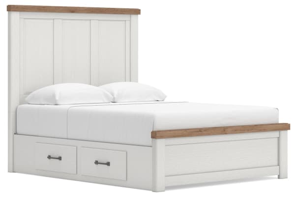 Savonport - Queen Panel Bed With Under Bed Storage Unit - White / Brown