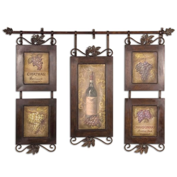 Hanging Wine - Framed Art - Dark Brown