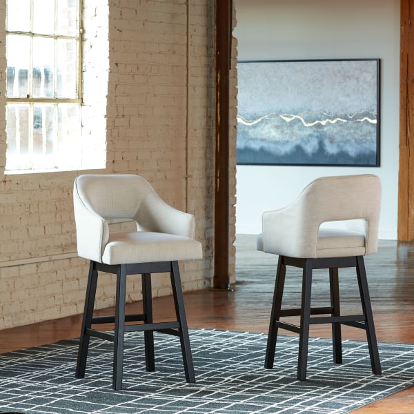 Tallenger - Beige - Tall Uph Swivel Barstool(Set of 2)