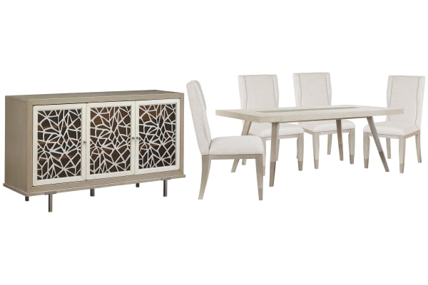 Lenox - Extendable Rectangular Dining Table With 4 Host Chairs And Server - Acadia White
