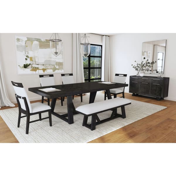 Transcend - 6 Piece Standard Height Dining Set (Table, Four Chairs & Bench) - Charcoal