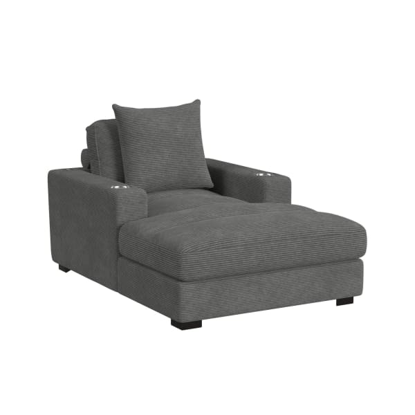 Arizona - Chaise With 1 Pillow 20", 2 Cupholders And 2 USB - Steno Charcoal