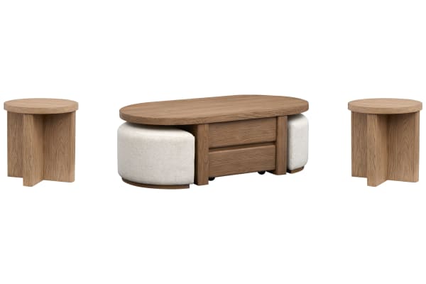 Hayden - Lift Top Storage Cocktail Table, 2 Upholstered Stools With 2 End Tables - Golden Oat