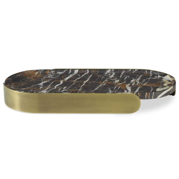 Lozenge - Michelangelo Marble Tray - Black / Brass / Brown