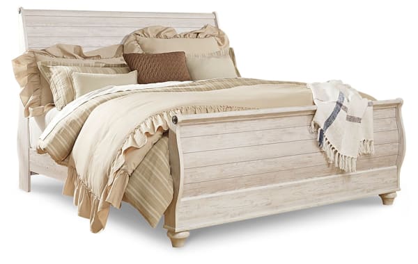 Willowton - Whitewash - King Sleigh Bed
