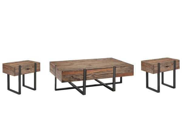 Prescott - Rectangular Cocktail Table With 2 Chairside End Tables - Rustic Honey And Distressed Iron