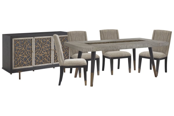 Ryker - Rectangular Dining Table With 4 Host Chairs And Server - Nocturn Black And Coventry Gray