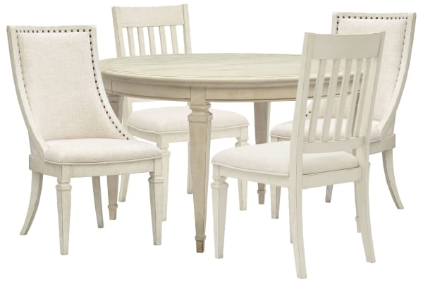 Newport - Extendable Round Dining Table With 2 Side Chairs And 2 Arm Chairs - Alabaster