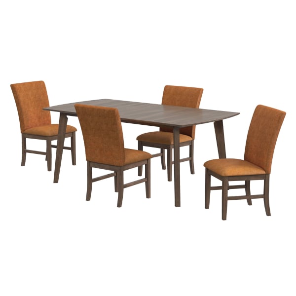 Santa Barbara - 5 Piece Standard Height Dining Set (Rectangular Table And Four Fabric Chairs) - Walnut / Orange