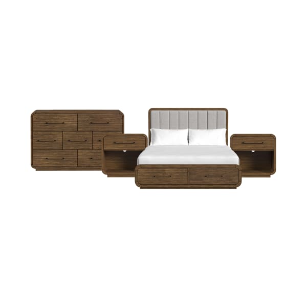 Glinda - 4 Piece King Storage Bedroom Set (2 Nightstands & Dresser) - Brown